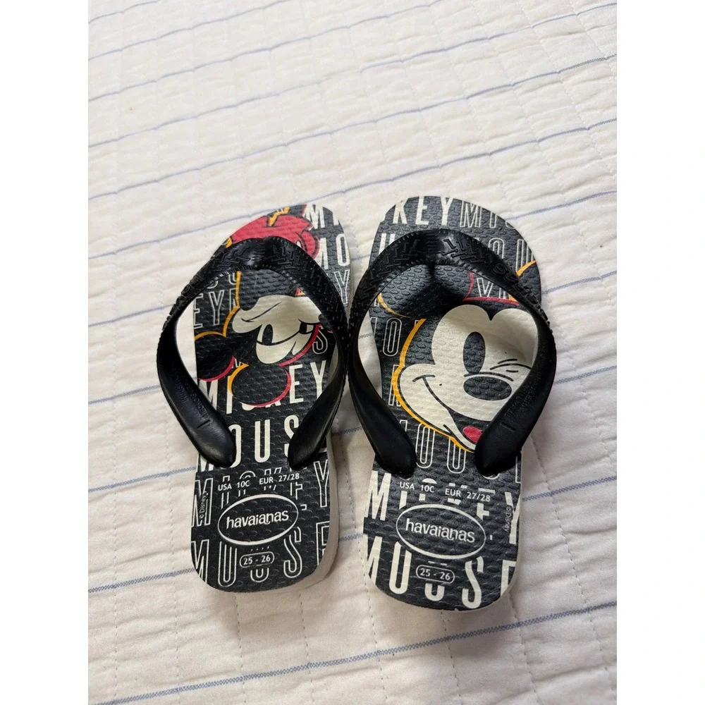 Havaianas Kids Mickey Mouse Flip Flops Black White Red Disney Sandals Size 10C